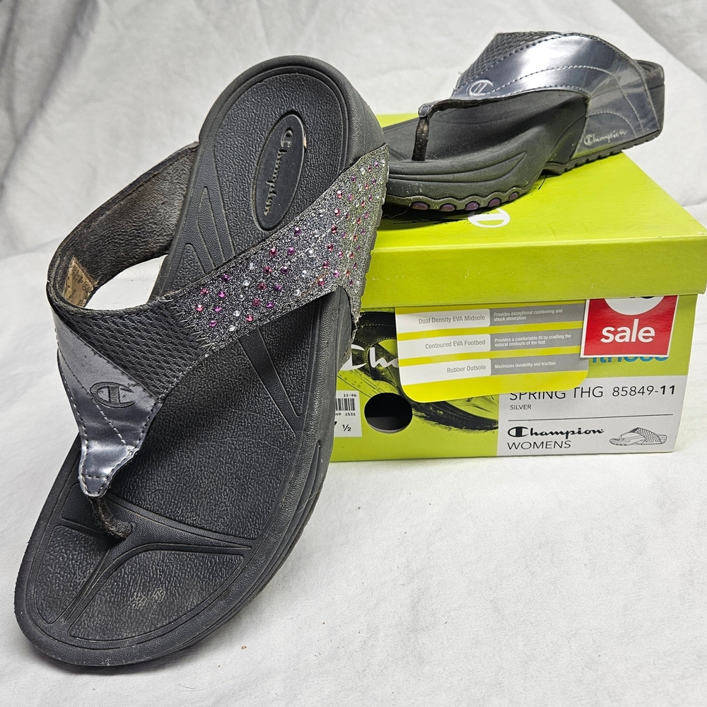 Champion Silver and Black Sporty Sandals